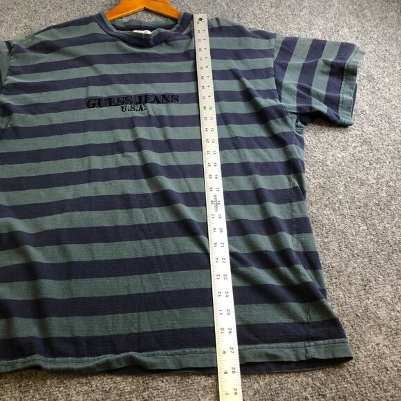 Vintage GUESS Shirt Mens Large Green Blue Striped 90s Made In USA Short Sleeve - Picture 4 of 6